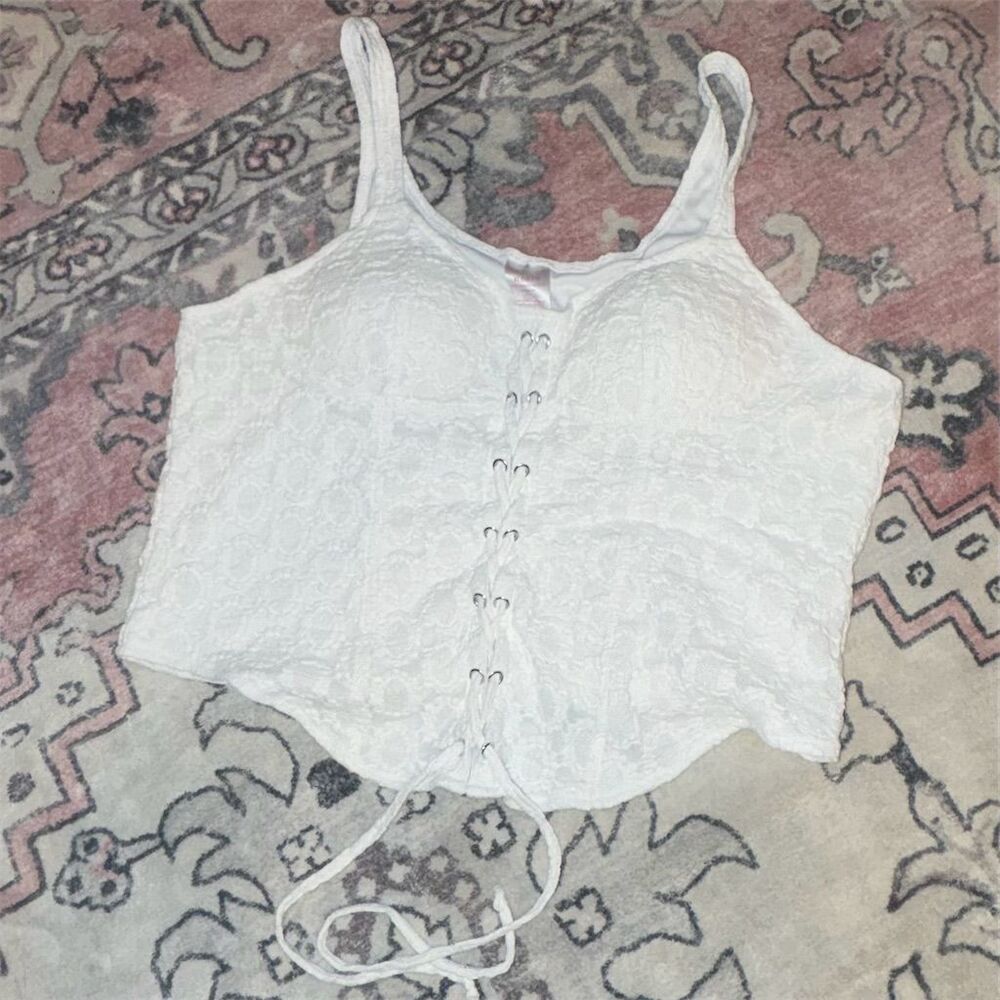 No Boundaries Women's XL White Lace Up Corset Tank Top Camisole